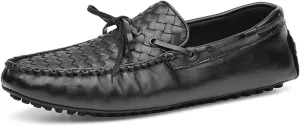 Easy to Put and Remove. Driving Moccasins Loafer Shoes for Men Genuine Leather Woven Deck Shoes 1-Eye Stitching Details Round Toe Anti-Slip Flexible Flat Heel Outdoor for All Occasions