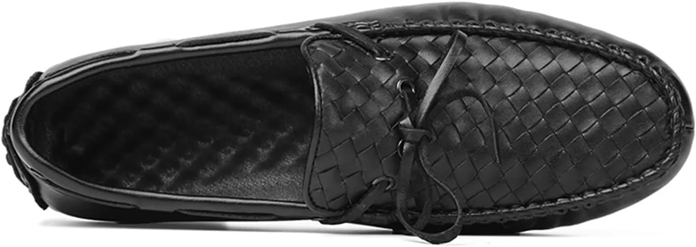 Easy to Put and Remove. Driving Moccasins Loafer Shoes for Men Genuine Leather Woven Deck Shoes 1-Eye Stitching Details Round Toe Anti-Slip Flexible Flat Heel Outdoor for All Occasions