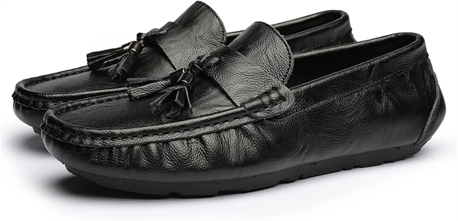 Easy to Put and Remove. Smoking Loafer Driving Moccasins for Men Genuine Leather Tassel Stitching Details Round Toe Lightweight Flexible Anti-Slip Resistant Flat Heel for All Occasions