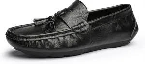 Easy to Put and Remove. Smoking Loafer Driving Moccasins for Men Genuine Leather Tassel Stitching Details Round Toe Lightweight Flexible Anti-Slip Resistant Flat Heel for All Occasions
