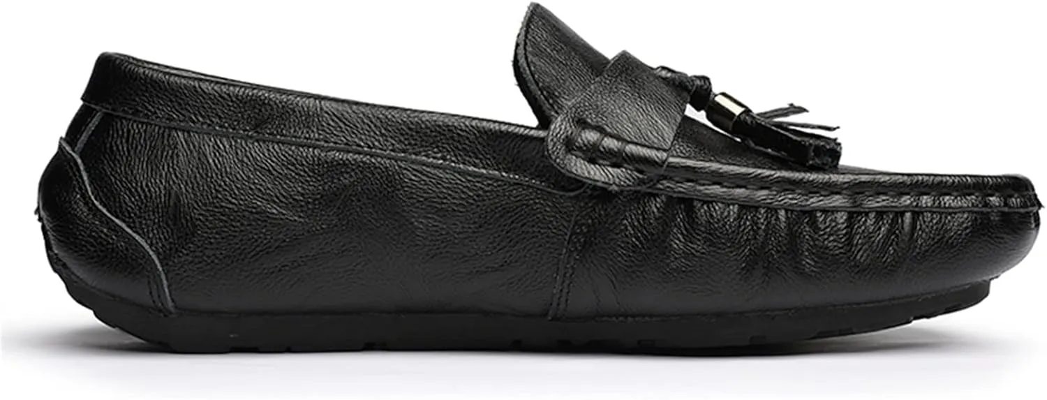 Easy to Put and Remove. Smoking Loafer Driving Moccasins for Men Genuine Leather Tassel Stitching Details Round Toe Lightweight Flexible Anti-Slip Resistant Flat Heel for All Occasions