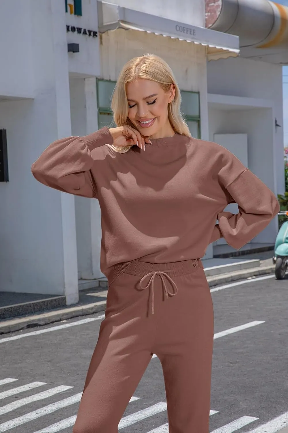 ETCYY NEW Women's Sweater Sets 2 Piece Outfits Lounge Sets with Knit Sweater Tops and Sweatpants