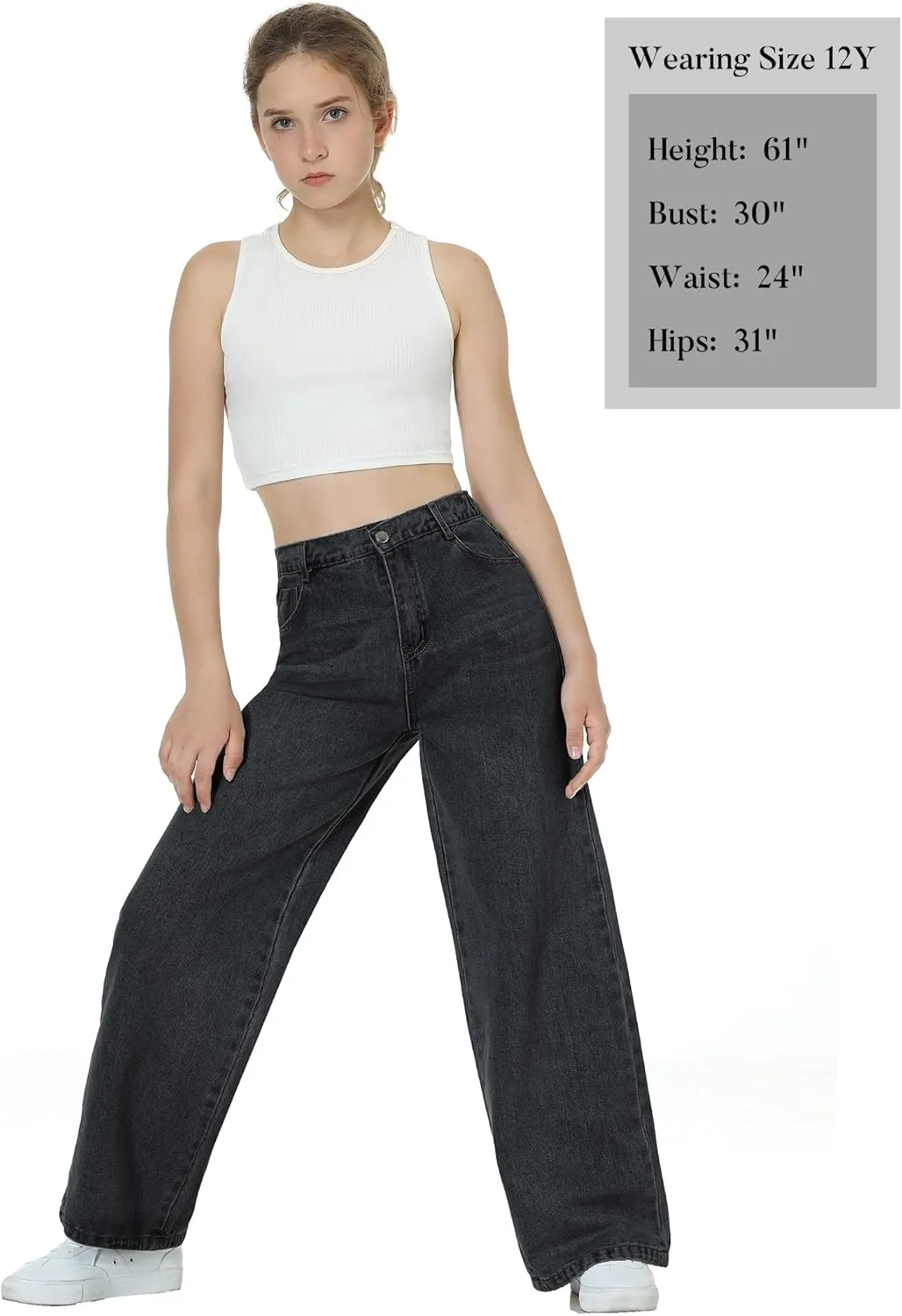 EXARUS Girls Jeans Wide Leg/Flare/Skinny Denim Pants Ripped Baggy High Waisted with Pockets Teen Casual Kids 6-14Y