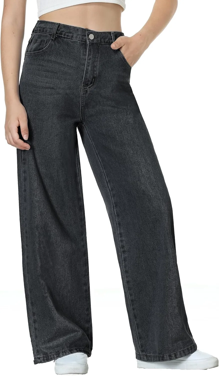 EXARUS Girls Jeans Wide Leg/Flare/Skinny Denim Pants Ripped Baggy High Waisted with Pockets Teen Casual Kids 6-14Y