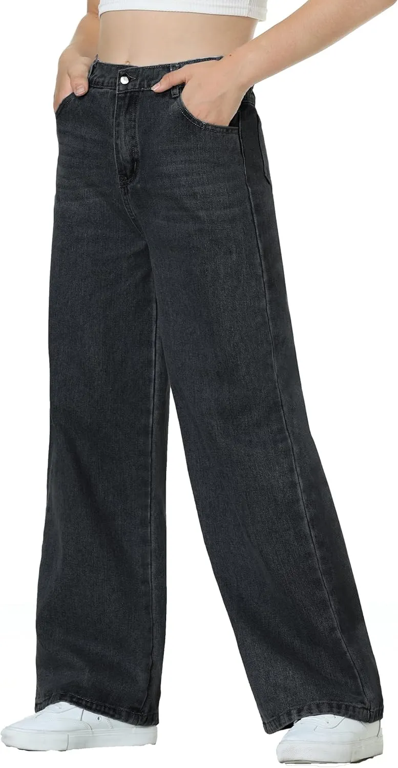 EXARUS Girls Jeans Wide Leg/Flare/Skinny Denim Pants Ripped Baggy High Waisted with Pockets Teen Casual Kids 6-14Y