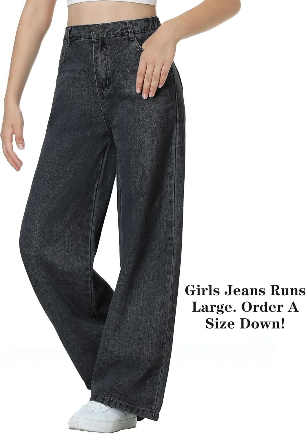 EXARUS Girls Jeans Wide Leg/Flare/Skinny Denim Pants Ripped Baggy High Waisted with Pockets Teen Casual Kids 6-14Y