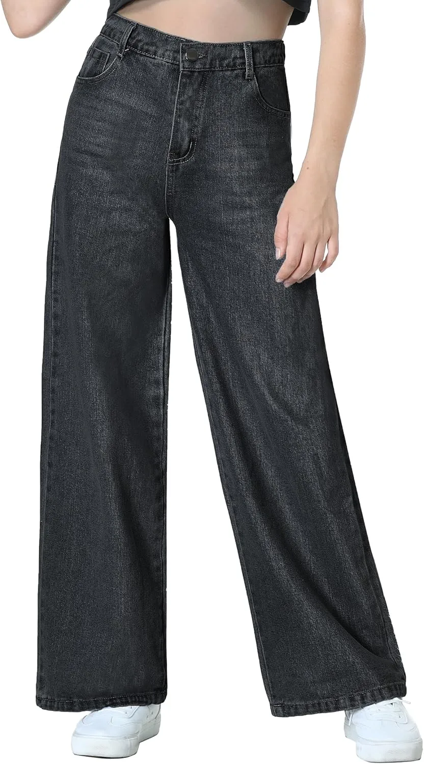 EXARUS Girls Jeans Wide Leg/Flare/Skinny Denim Pants Ripped Baggy High Waisted with Pockets Teen Casual Kids 6-14Y