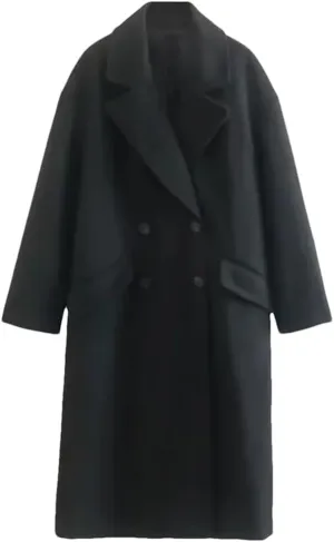 Fjnbbiot Autumn Winter Women's Mid Length Double Breasted Windbreaker Fashion Notched Collar Wool Blend Over Coat