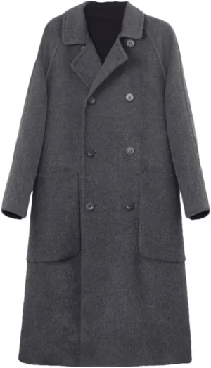 Fjnbbiot Autumn Winter Women's Wool Coat Fashion Long Single Breasted Slim Solid Warm Elegant Blends Pea Coat
