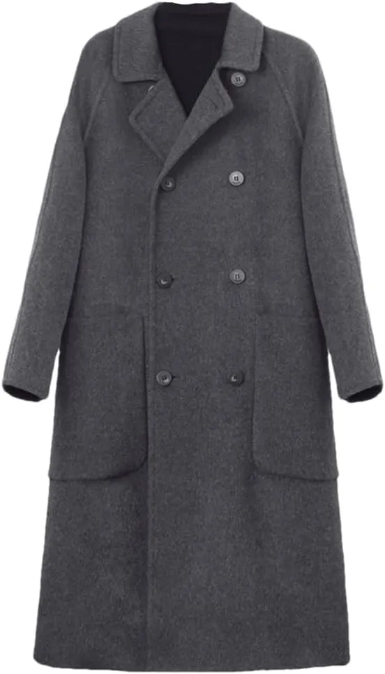 Fjnbbiot Autumn Winter Women's Wool Coat Fashion Long Single Breasted Slim Solid Warm Elegant Blends Pea Coat
