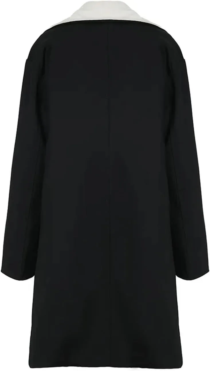 Fjnbbiot Loose Fit Belted Long Woolen Coat Parkas Notched Collar Single Breasted Wool Blend Over Pea Coat