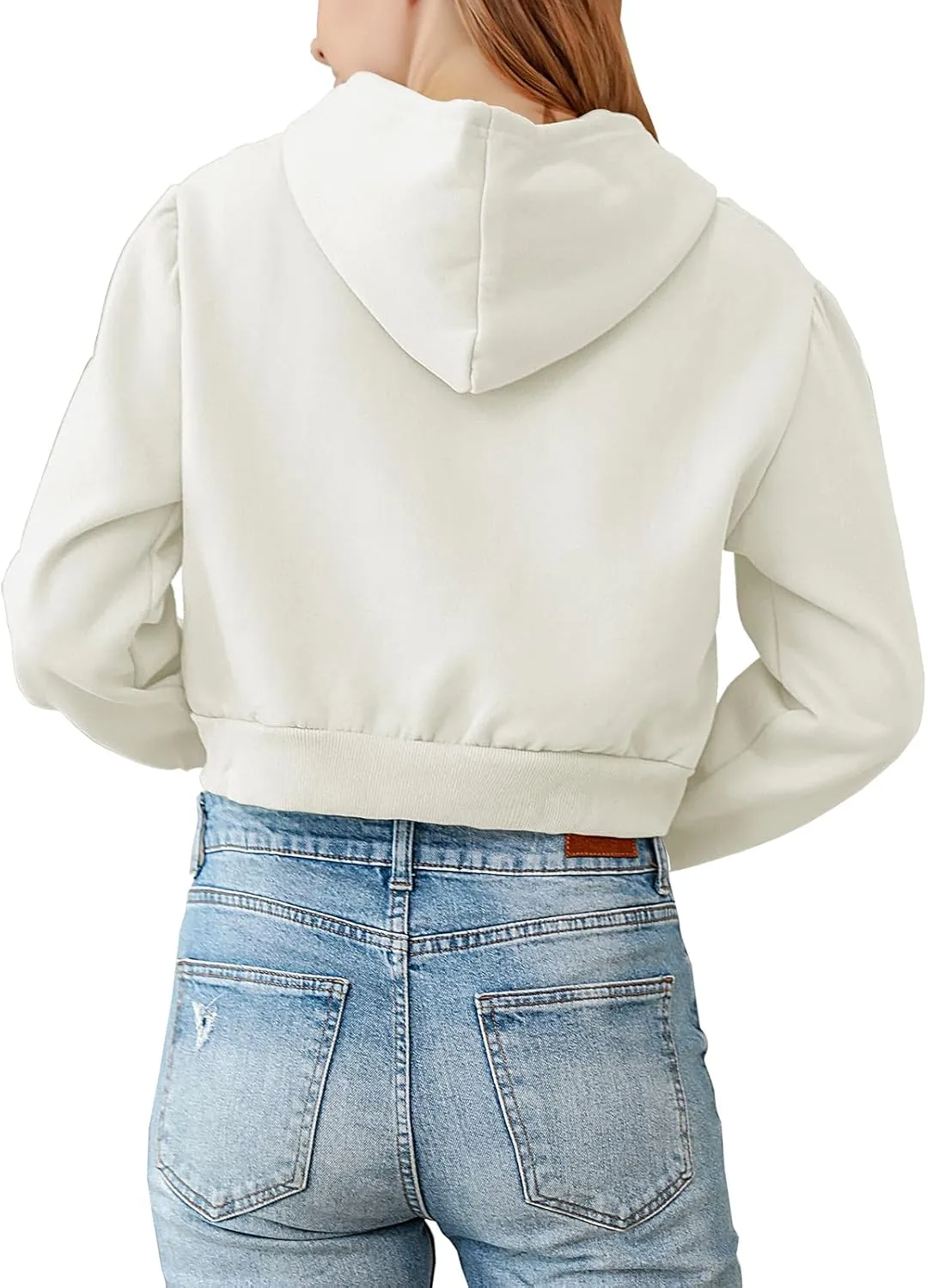 Fleece Cropped Zip Up Hoodie for Women Cute Drawstring Hooded Sweatshirts Casual Solid Crop Jacket Top with Pockets