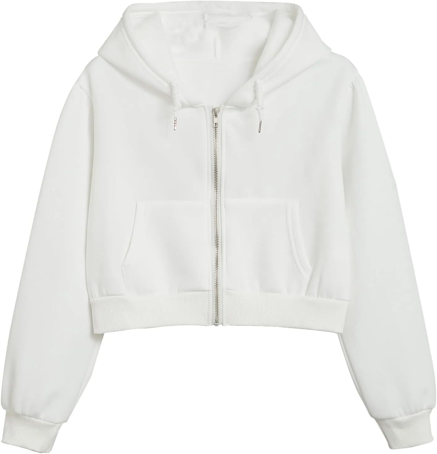 Fleece Cropped Zip Up Hoodie for Women Cute Drawstring Hooded Sweatshirts Casual Solid Crop Jacket Top with Pockets