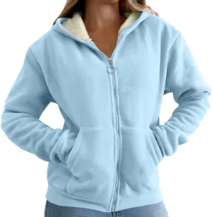 Fleece Hoodies For Women Winter Warm Sherpa Lined Hoodie Jacket Long Sleeve Full Zip Hooded Cardigan Sweatshirt