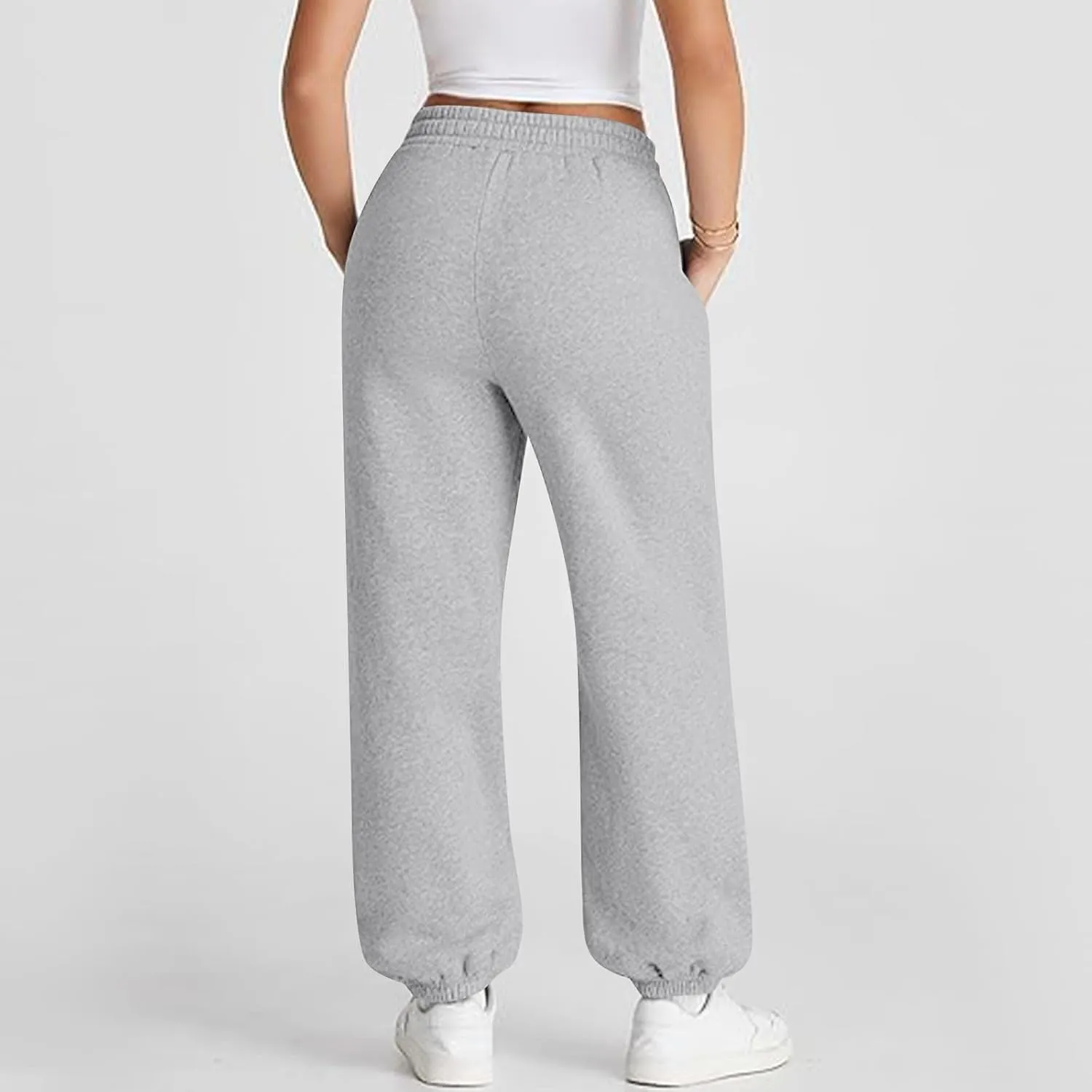 Fleece Joggers for Women Cute Y2k Baggy Sweatpants Casual Crossover High Waisted Athletic Jogger Pants with Pockets