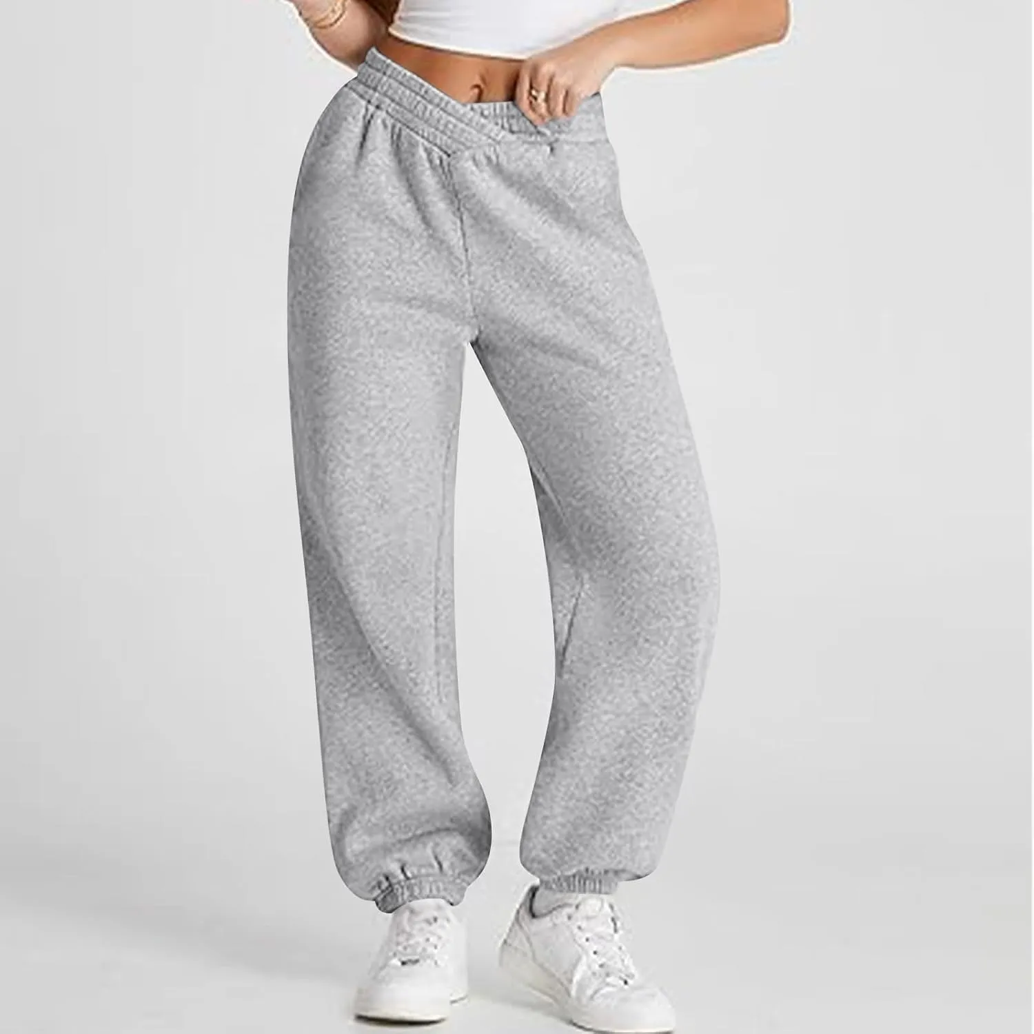 Fleece Joggers for Women Cute Y2k Baggy Sweatpants Casual Crossover High Waisted Athletic Jogger Pants with Pockets