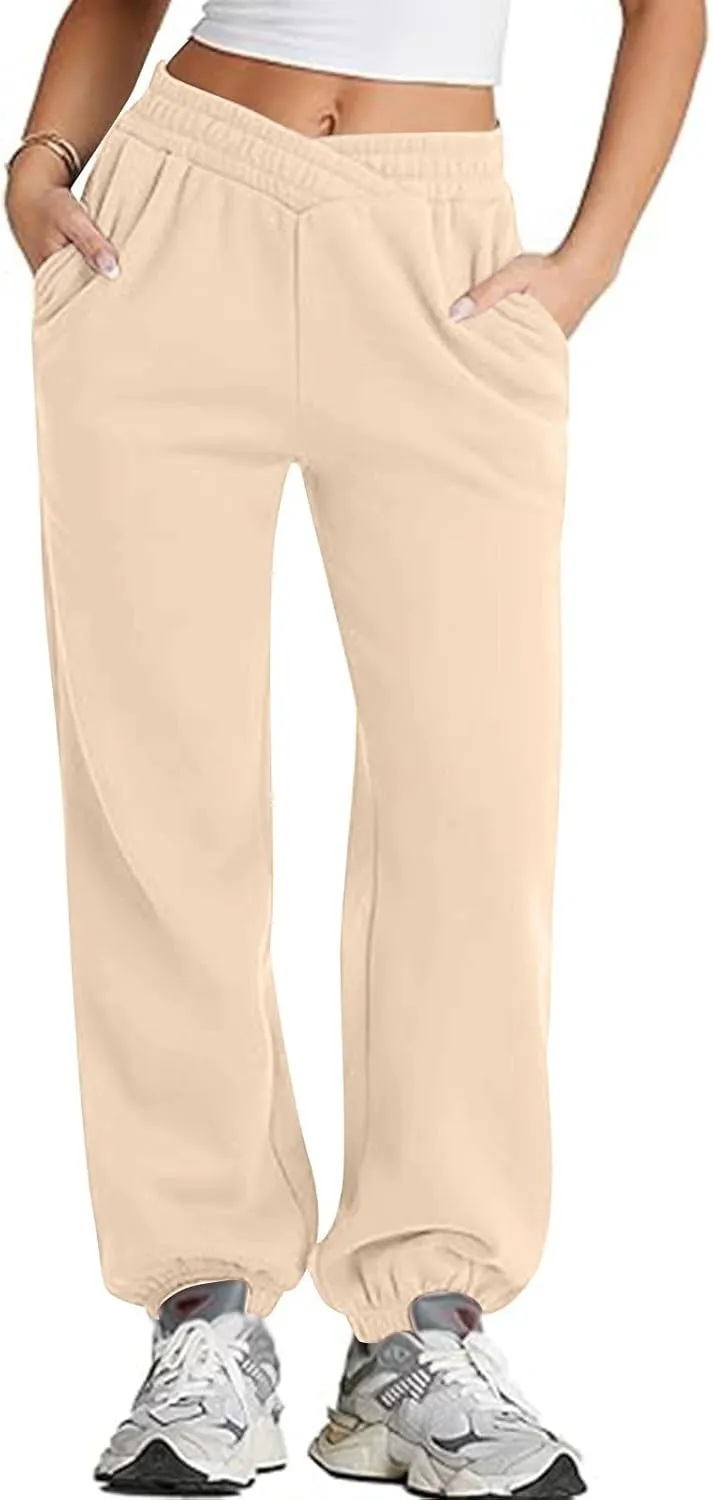 Fleece Joggers for Women Cute Y2k Crossover Baggy Sweatpants Casual Elastic Waist Athletic Jogger Pants with Pockets