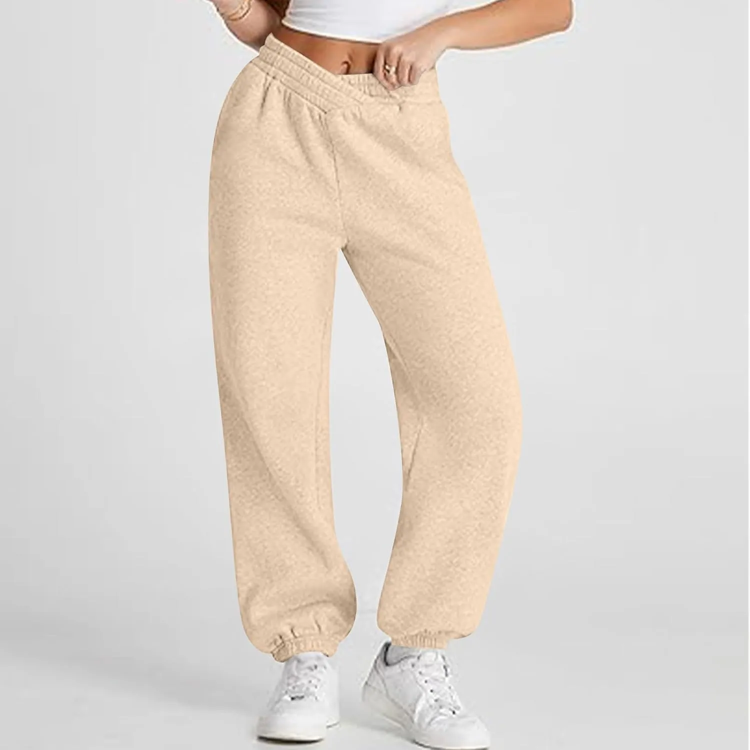 Fleece Joggers for Women Cute Y2k Crossover Baggy Sweatpants Casual Elastic Waist Athletic Jogger Pants with Pockets