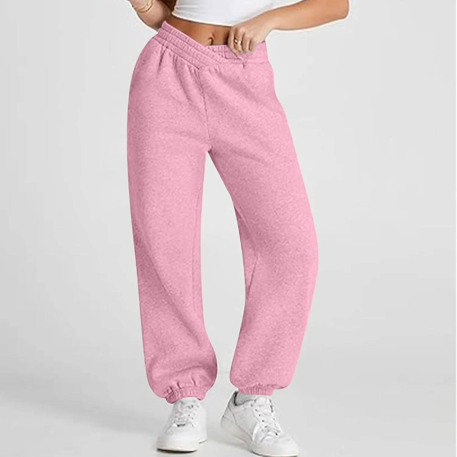 Fleece Joggers for Women Cute Y2k Crossover Baggy Sweatpants Casual Elastic Waist Athletic Jogger Pants with Pockets