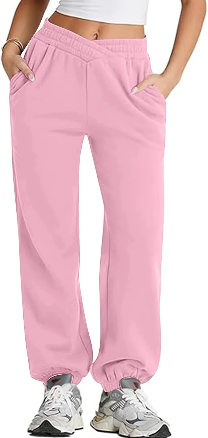 Fleece Joggers for Women Cute Y2k Crossover Baggy Sweatpants Casual Elastic Waist Athletic Jogger Pants with Pockets