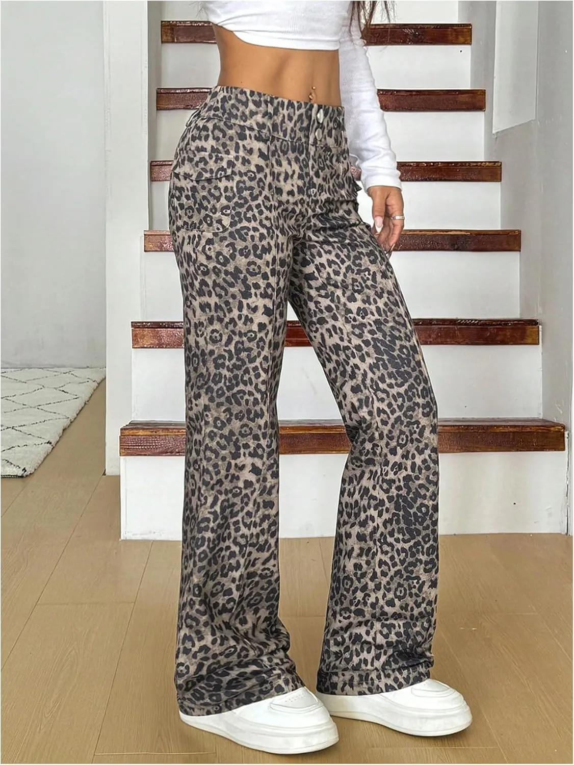 Floerns Women's Solid High Waisted Stretch Pants Straight Leg Pants with Flap Pockets