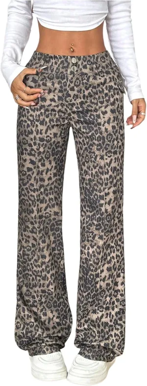Floerns Women's Solid High Waisted Stretch Pants Straight Leg Pants with Flap Pockets