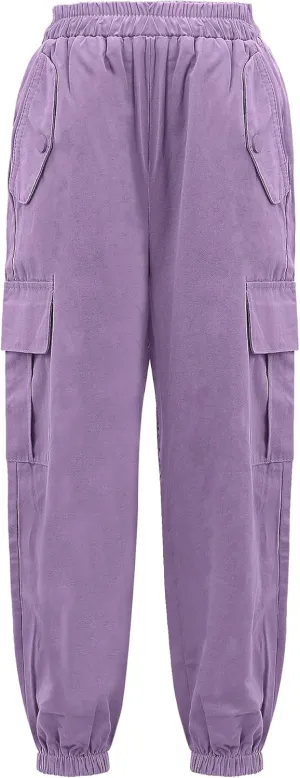 Girls Cargo Jogger Pants with Pockets Elastic Waist Loose Sweatpant Soft Cotton Straight Trousers Pant 5-14 Years