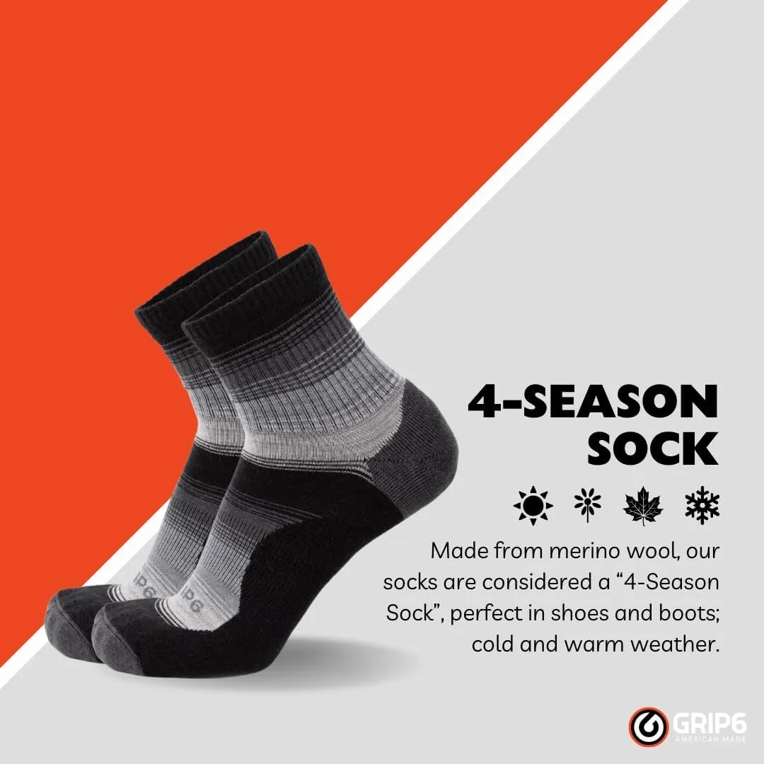 GRIP6 Wool Micro-Crew Socks: Lightweight Wool Socks for Hiking, All Day Comfort - Wicking Crew Socks for Men and Women