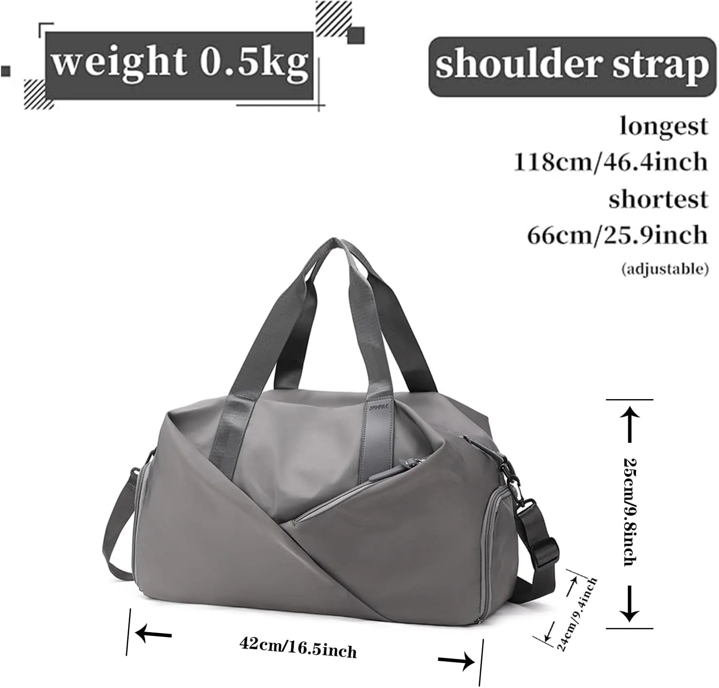 Gym Bag for Men & Women with Shoe Wet Compartment and Wet Pocket, Waterproof Sports Bags for Men, Weekender Overnight Bag, Sport Gym Tote Bags Swimming Yoga (Grey)