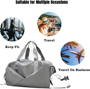 Gym Bag for Men & Women with Shoe Wet Compartment and Wet Pocket, Waterproof Sports Bags for Men, Weekender Overnight Bag, Sport Gym Tote Bags Swimming Yoga (Grey)