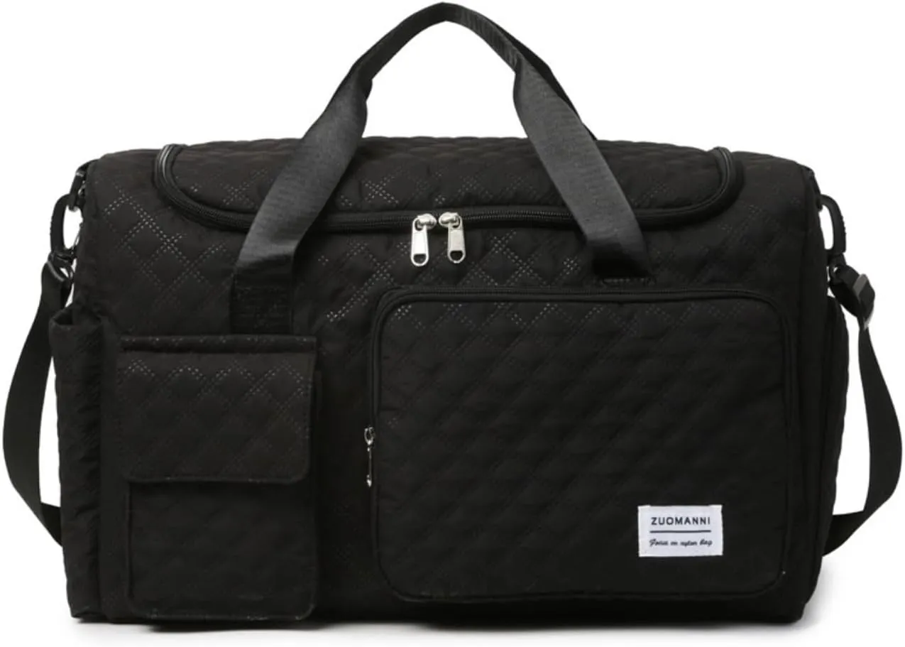 Gym Bag Travel Duffel Carry On Bag for Women & Men Sports Waterproof Lightweight with Shoe Compartment Wet Separation (Black)
