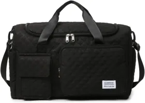 Gym Bag Travel Duffel Carry On Bag for Women & Men Sports Waterproof Lightweight with Shoe Compartment Wet Separation (Black)