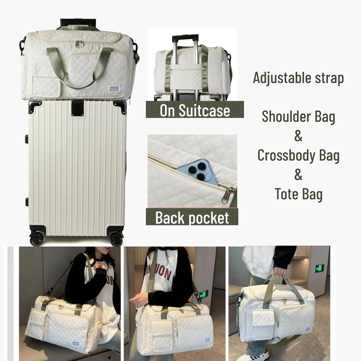 Gym Bag Travel Duffel Carry On Bag for Women & Men Sports Waterproof Lightweight with Shoe Compartment Wet Separation (Black)