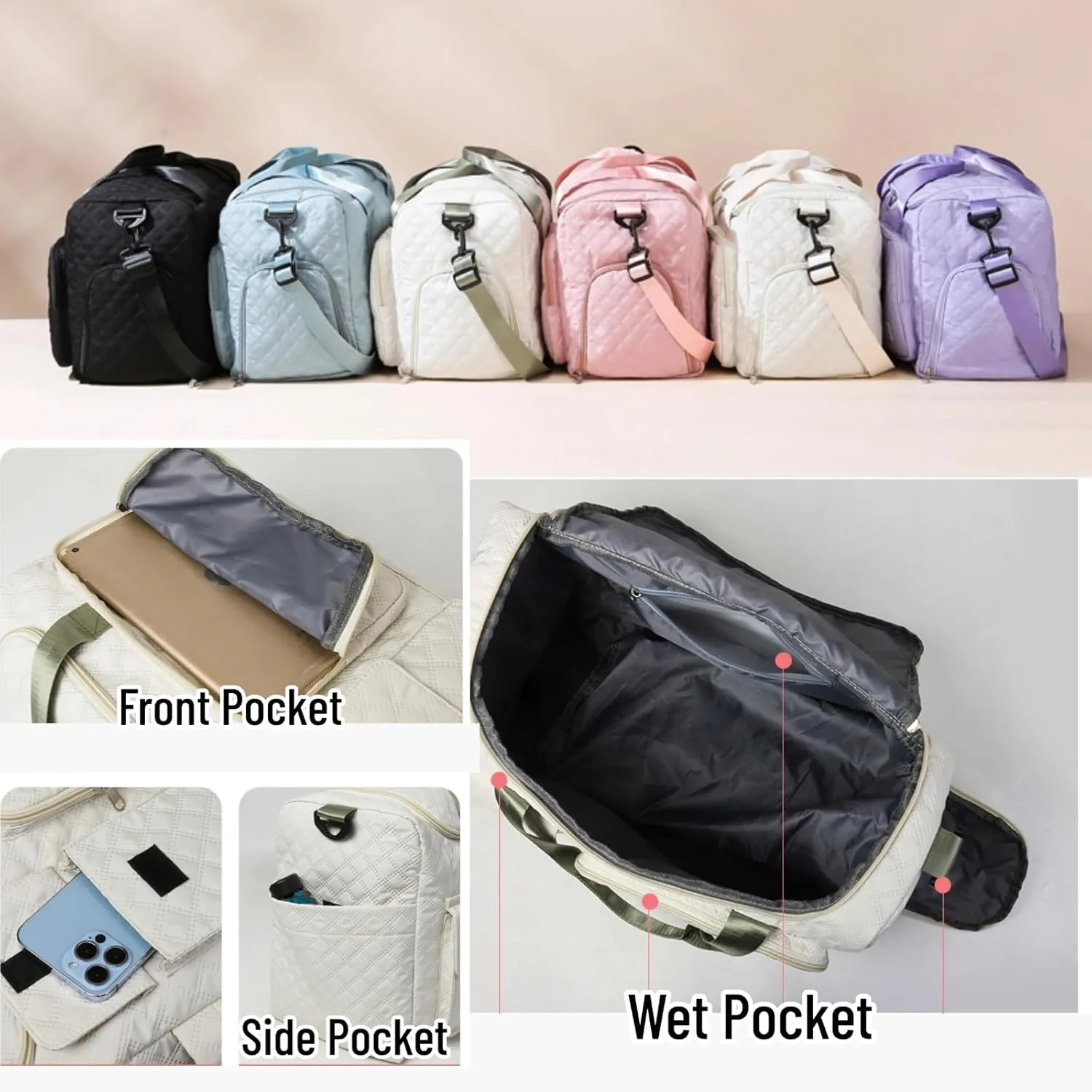 Gym Bag Travel Duffel Carry On Bag for Women & Men Sports Waterproof Lightweight with Shoe Compartment Wet Separation (Black)