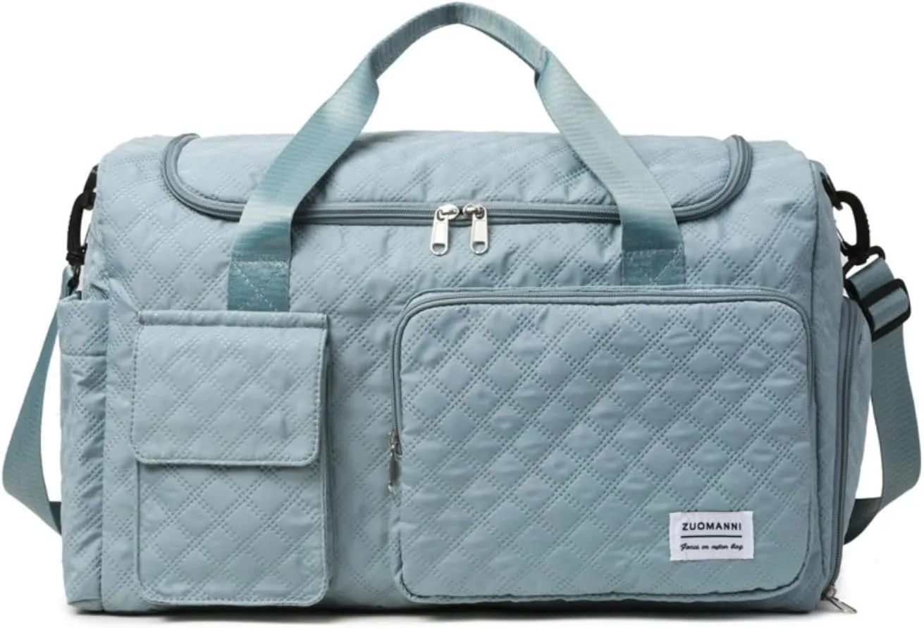Gym Bag Travel Duffel Carry On Bag for Women & Men Sports Waterproof Lightweight with Shoe Compartment Wet Separation (Blue)