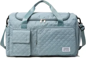 Gym Bag Travel Duffel Carry On Bag for Women & Men Sports Waterproof Lightweight with Shoe Compartment Wet Separation (Blue)