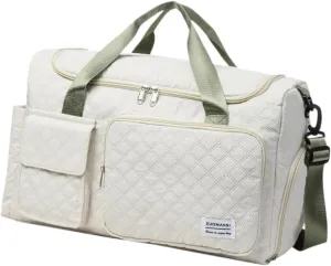 Gym Bag Travel Duffel Carry On Bag for Women & Men Sports Waterproof Lightweight with Shoe Compartment Wet Separation (Green&White)