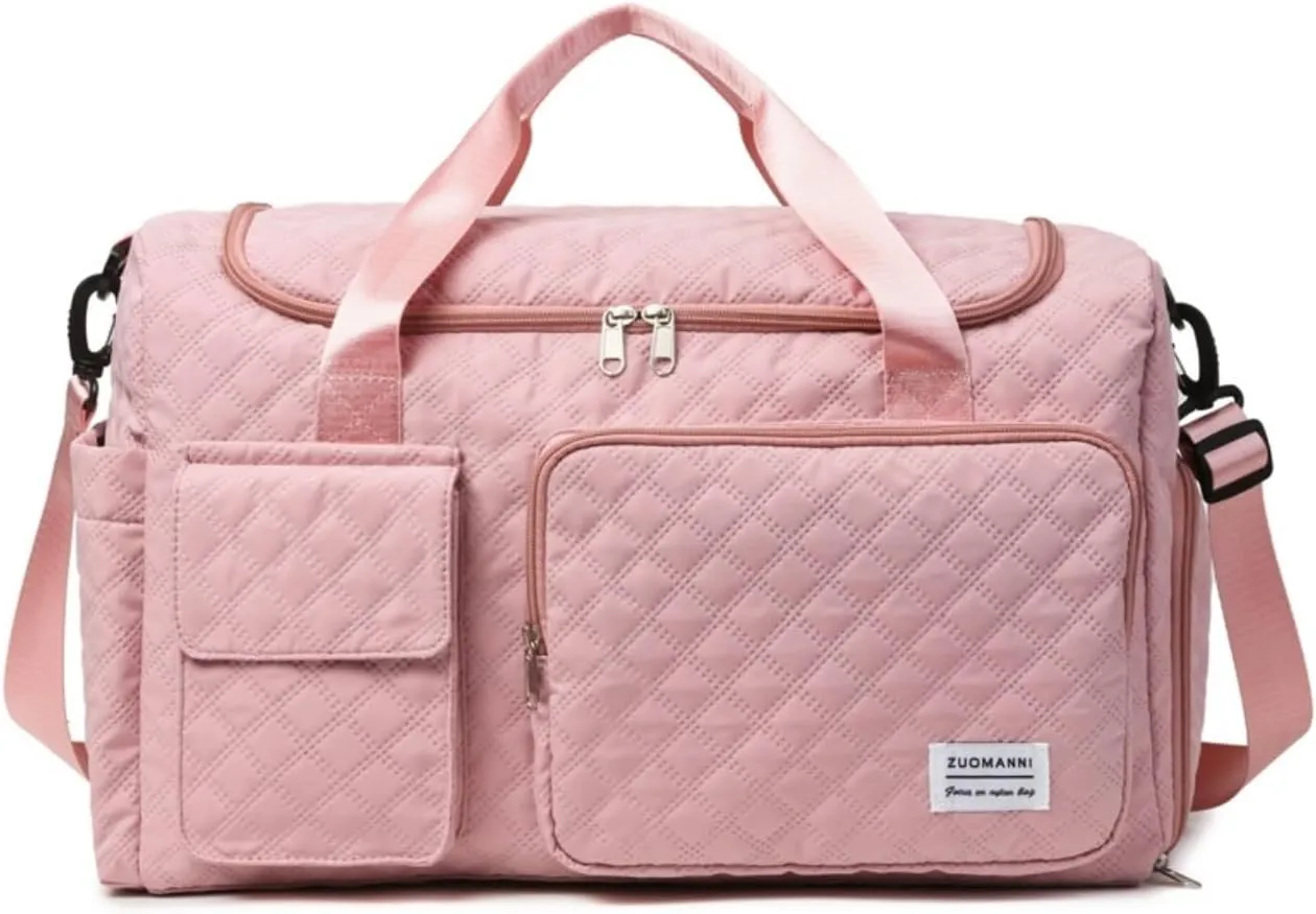 Gym Bag Travel Duffel Carry On Bag for Women & Men Sports Waterproof Lightweight with Shoe Compartment Wet Separation (Pink)