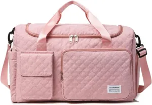 Gym Bag Travel Duffel Carry On Bag for Women & Men Sports Waterproof Lightweight with Shoe Compartment Wet Separation (Pink)