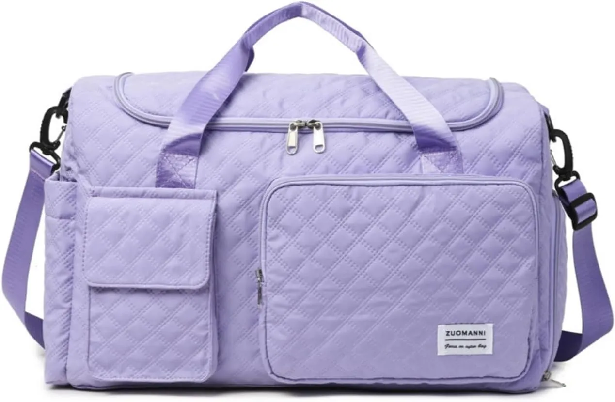 Gym Bag Travel Duffel Carry On Bag for Women & Men Sports Waterproof Lightweight with Shoe Compartment Wet Separation (Purple)