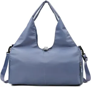 Gym Bag Travel Duffel Carry On Bag for Women Yoga Mat Compatible with Shoe Compartment Sports Waterproof Lightweight Tote Bag (Blue)