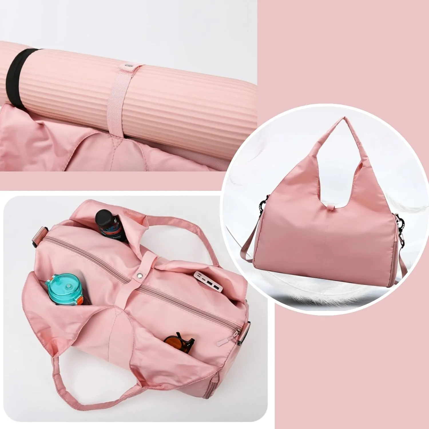Gym Bag Travel Duffel Carry On Bag for Women Yoga Mat Compatible with Shoe Compartment Sports Waterproof Lightweight Tote Bag (Green)