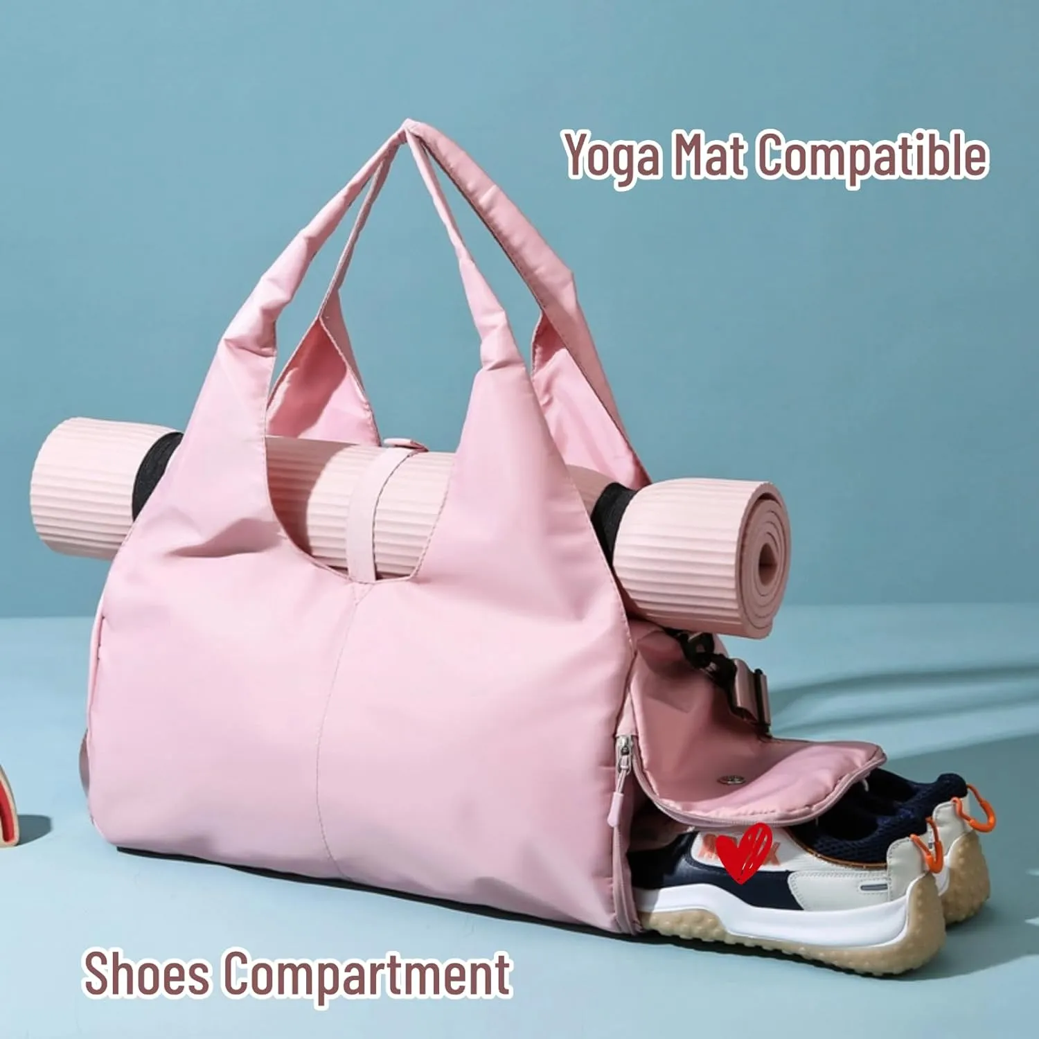 Gym Bag Travel Duffel Carry On Bag for Women Yoga Mat Compatible with Shoe Compartment Sports Waterproof Lightweight Tote Bag (Green)