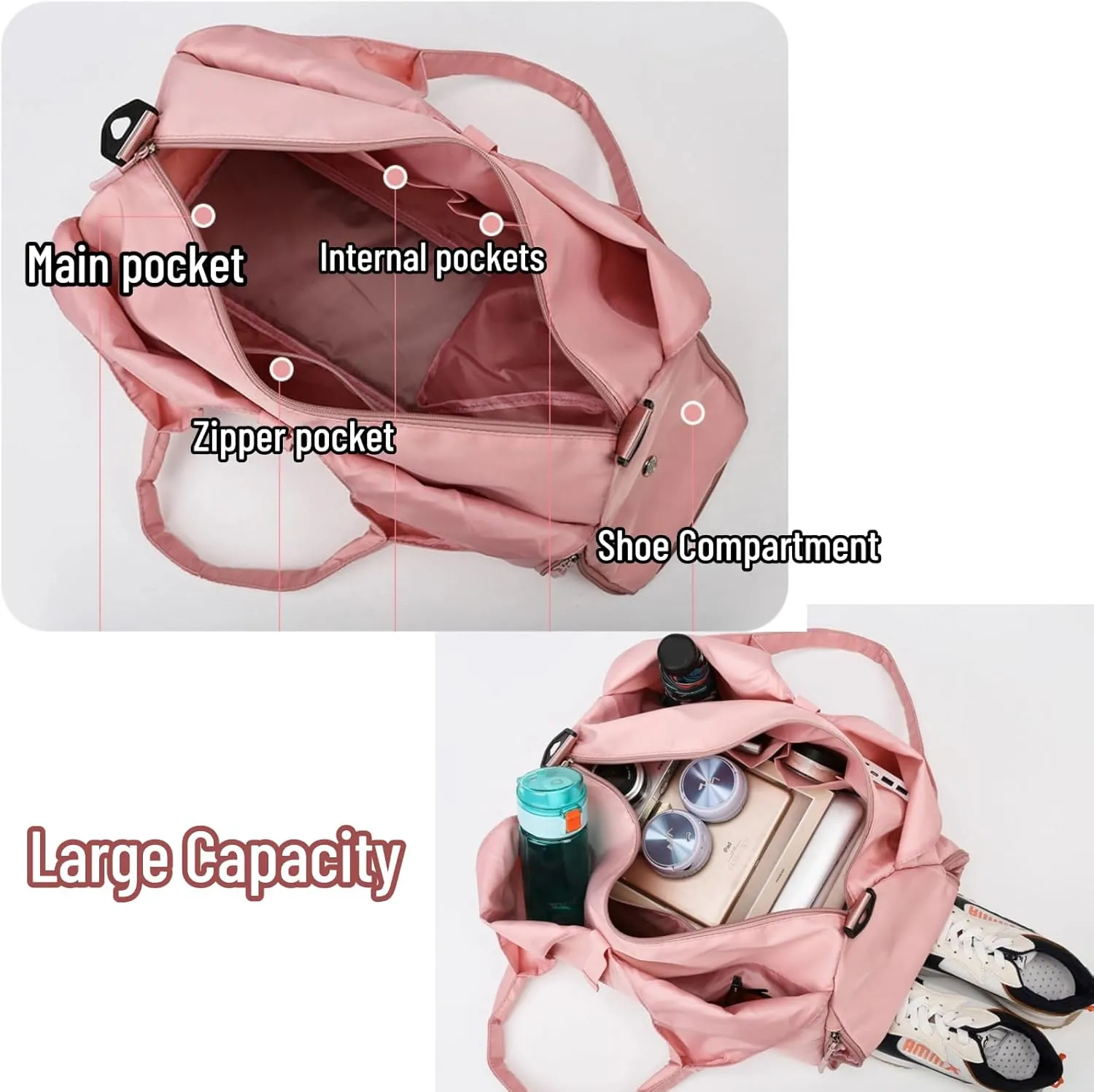 Gym Bag Travel Duffel Carry On Bag for Women Yoga Mat Compatible with Shoe Compartment Sports Waterproof Lightweight Tote Bag (Green)