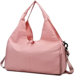 Gym Bag Travel Duffel Carry On Bag for Women Yoga Mat Compatible with Shoe Compartment Sports Waterproof Lightweight Tote Bag (Pink)