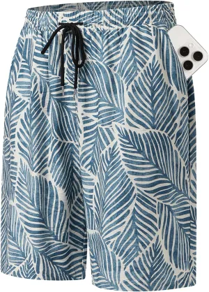 Hardaddy Men's Hawaiian Beach Shorts Lightweight Elastic Waist Lounge Pants for Travel & Sleep