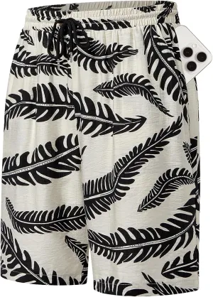 Hardaddy Men's Hawaiian Beach Shorts Lightweight Elastic Waist Lounge Pants for Travel & Sleep