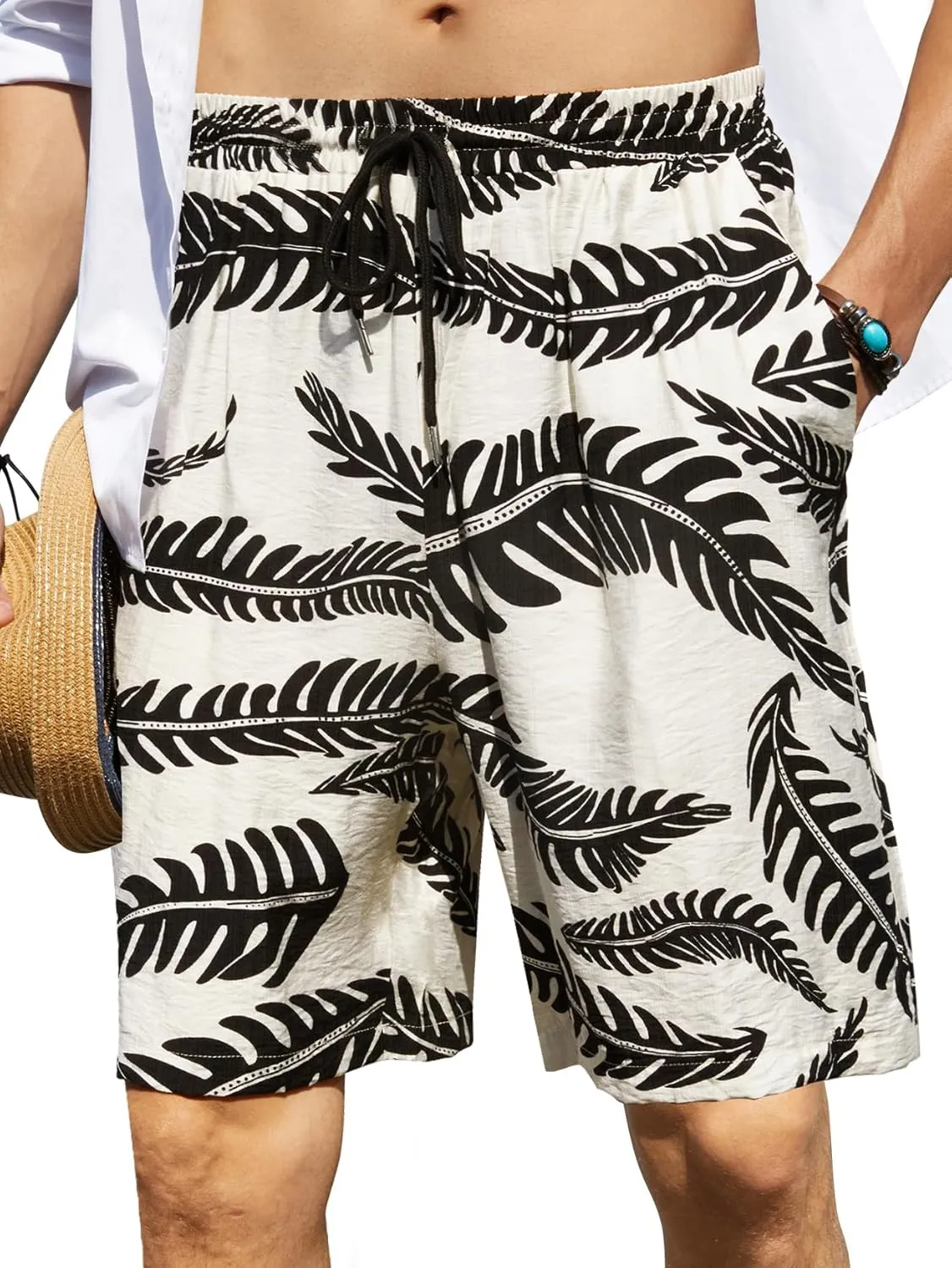 Hardaddy Men's Hawaiian Beach Shorts Lightweight Elastic Waist Lounge Pants for Travel & Sleep