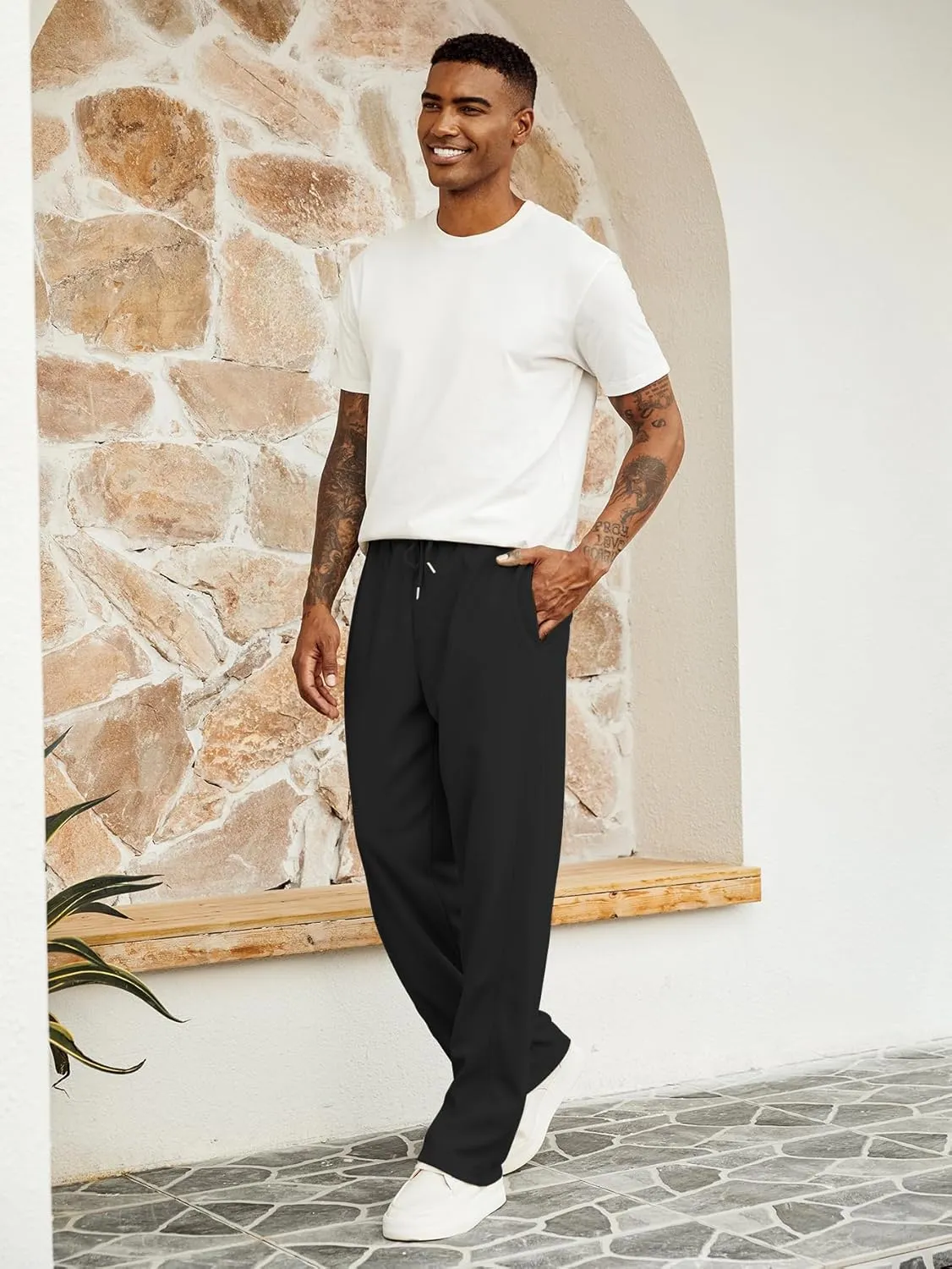Hardaddy Men's Yoga Sweatpants Athletic Lounge Pants Open Bottom Casual Drawstring Jogger Pants for Men with Pockets