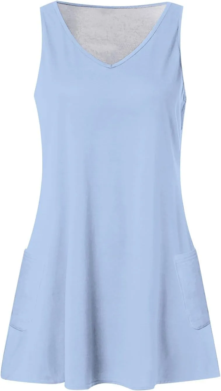 Hawaiian Sundress for Women 2025 Summer Beach Casual Swimsuit Cover up with Pockets Sleeveless V Neck Loose Tank Dress